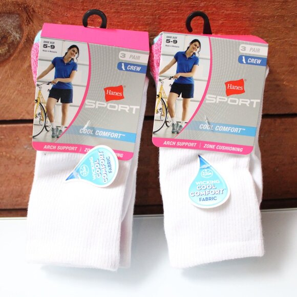 Hanes Sport Women’s Crew Socks 5-9 Cool Comfort Arch Support 3-Pair Lot of 2 - Picture 2 of 6